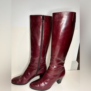 Salvatore Ferragamo vero cuoio dark red/burgandy high boot with heel.